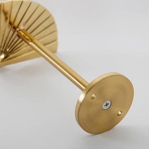 Vintage Brass Curtain Holdbacks with Chinese Folding Fan Pattern - Wall Mount Hooks