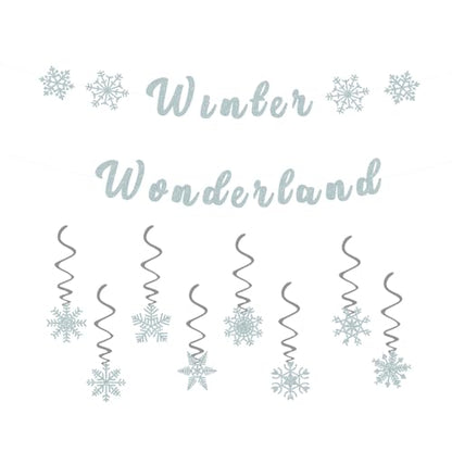 Winter Wonderland Party Banner & Snowflake Decorations Set