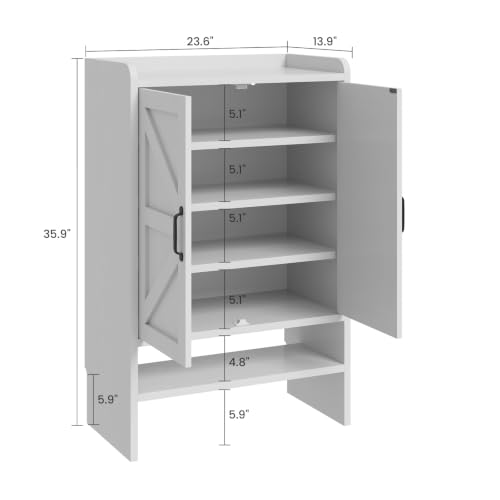 White Shoe Cabinet with 2 Barn Doors, 4-Tier Modern Storage, 23.6W x 35.8H