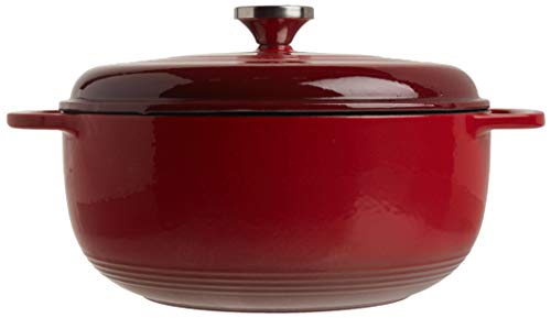 Lodge 6 Quart Enameled Cast Iron Dutch Oven with Lid – Dual Handles – Oven Safe up to 500° F or on Stovetop - Use to Marinate, Cook, Bake, Refrigerate and Serve – Island Spice Red