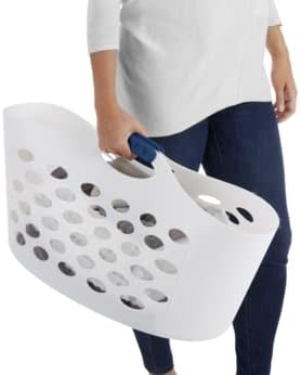 Rubbermaid Flex N Carry Laundry Basket - 1.5 Bushel Capacity, Durable & Portable, White