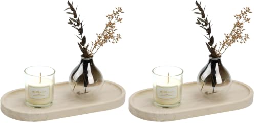 Travertine Tray Set - Light Beige 12x6 Inches Natural Marble Vanity Catchall