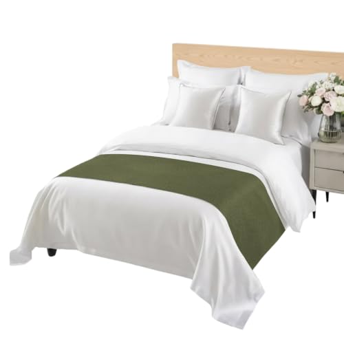 94 x 20 Inch Olive Green Bed Runner for King Size Bed - Farmhouse Hotel Style Decorative Throw