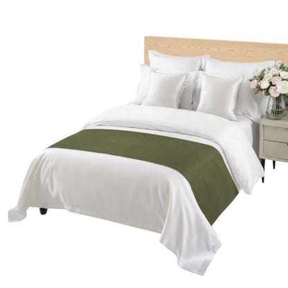 94 x 20 Inch Olive Green Bed Runner for King Size Bed - Farmhouse Hotel Style Decorative Throw