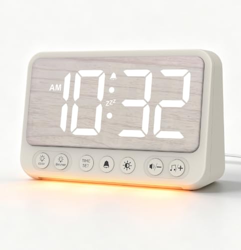 Topski Digital Alarm Clock with Night Light - White Bedside Clock with 8-Color LEDs & USB Charging