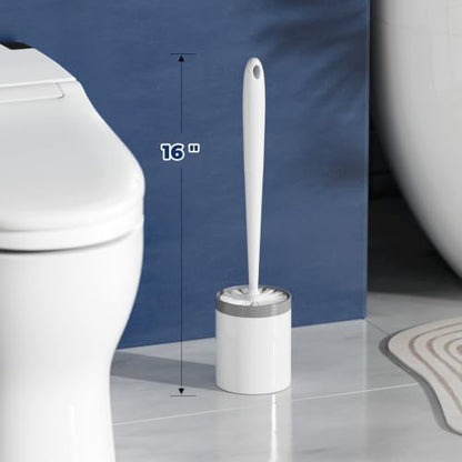 Toilet Brush and Holder Set - Compact, White, 2 Pack for Bathroom