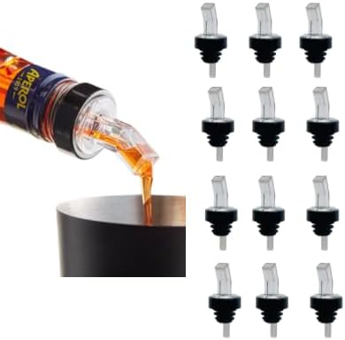 Plastic Free Flow Black Liquor Pourer, bar cart alcohol bottles accessories, liquor bottle pour spout, booze shot pourer dispenser Pack of 12 (Clear white)