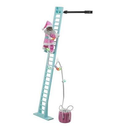 Pastel Black Santa Climbing Christmas Decor - 43 Inch Animated & Musical