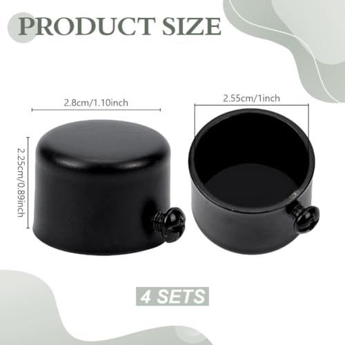 Black 4 Pack Curtain Rod End Caps Fits 1 Inch/25.5mm Poles - Iron Finials for Roman & Closet Rods
