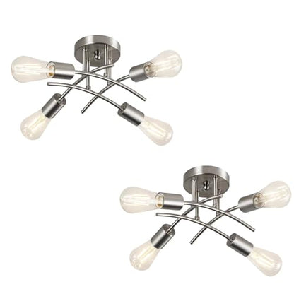 piano7797 4-Light Industrial Semi Flush Mount Ceiling Light Fixture, Modern Sputnik Chandelier Light Fixture,Brushed Nickel Ceiling Light Fixture for Kitchen Bedroom Living Room Hallway 2 Pack