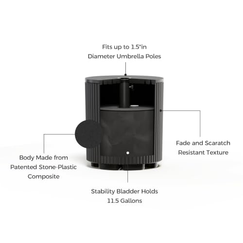 Outdoor Umbrella Stand Table with Hole - Black, Water Fillable Base, Adjustable Clamp