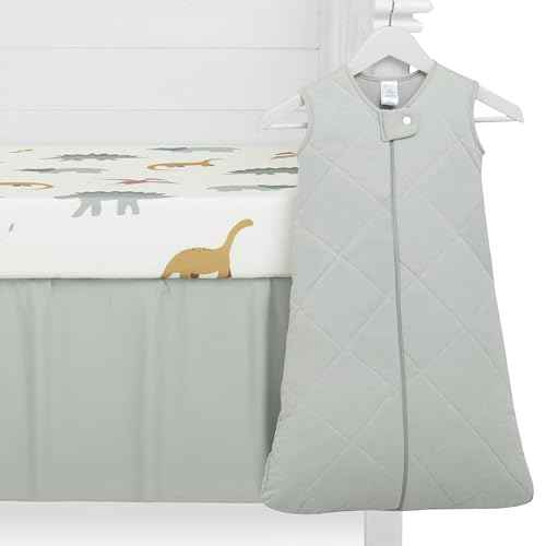 Evolur Rawrsome 3 Piece Crib Bedding Set, Machine Washable, Soft and Breathable Toddler Bedding Set, Includes Fitted Sheet, Wearable Blanket and Crib Skirt