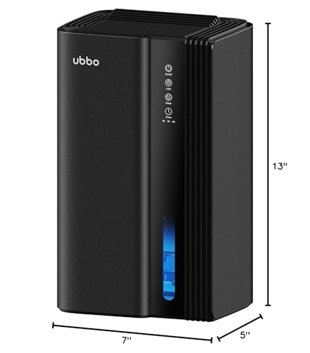 UBBO 95oz Dehumidifiers for Home, 1000 Sq.Ft Dehumidifier with Drain Hose - Auto Shut Off, Timer, Sleep Mode & Drain Hose - 7 Color Light for Bedroom, Bathroom, RV - Black