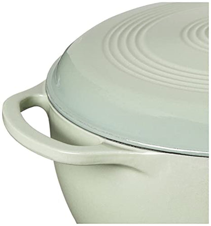 Lodge 6 Quart Enameled Cast Iron Dutch Oven with Lid – Dual Handles – Oven Safe up to 500° F or on Stovetop - Use to Marinate, Cook, Bake, Refrigerate and Serve – Desert Sage