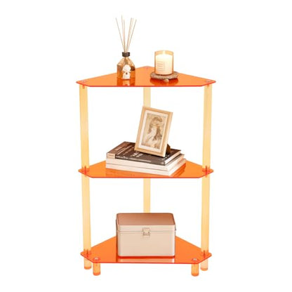 Acrylic Corner Side Table 3-Tier Triangle Shelves - Orange, Space-Saving Design