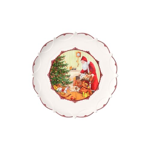 Festive Santa Pastry Plate - 11-13 Inch White Porcelain Dessert Plate with Holiday Motifs