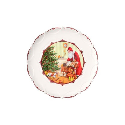 Festive Santa Pastry Plate - 11-13 Inch White Porcelain Dessert Plate with Holiday Motifs