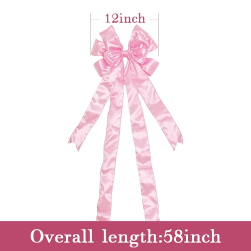 Pink Christmas Tree Topper Bow with Long Streamers - Large Holiday Decoration