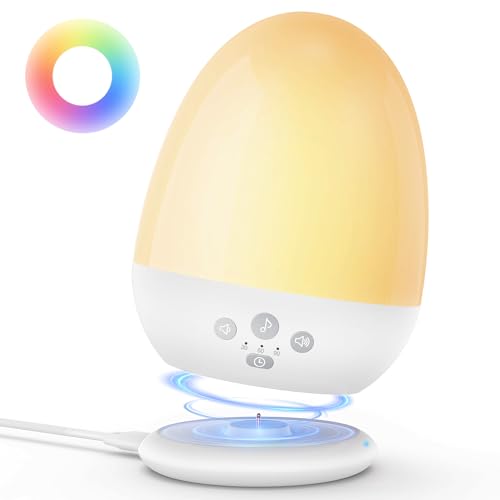 Night Light with 18 White Noise Sounds, RGB Egg Lamp - White