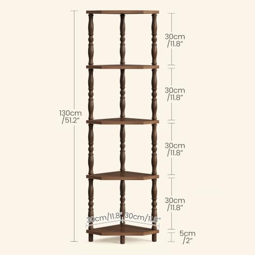Corner Shelf 5-Tier Corner Bookshelf for Small Spaces Walnut Finish