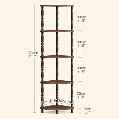 Corner Shelf 5-Tier Corner Bookshelf for Small Spaces Walnut Finish