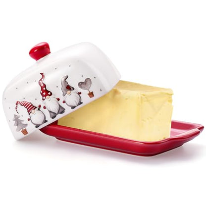 Christmas Gnomes Ceramic Butter Dish with Lid - 7.48" x 4.76"