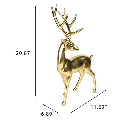 Gold Reindeer Christmas Decoration - Large Indoor Holiday Figurine 11x6.9x20.9 Inch - Variation B