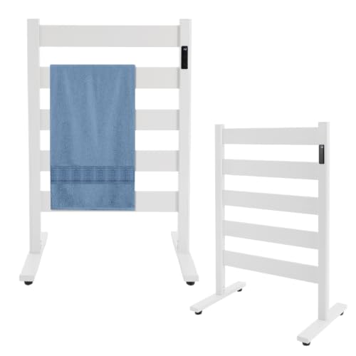White 5-Bar Electric Heated Towel Rack with Adjustable Timer & Temperature