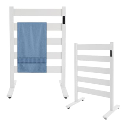 White 5-Bar Electric Heated Towel Rack with Adjustable Timer & Temperature