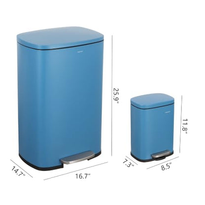 Connor 2-Piece Bright Cobalt Blue Iron Trash Can Set - 50L & 5L Waste Bins