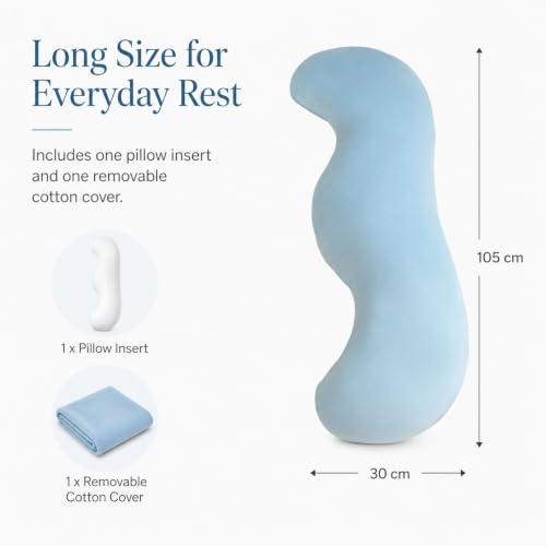 Blue S-Shaped Body Pillow for Side Sleepers with Cooling Cotton Cover - Support for Hips, Knees & Legs