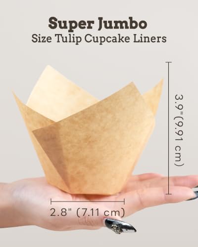Jumbo Natural Tulip Cupcake Liners - 100pcs for Baking, Super Large