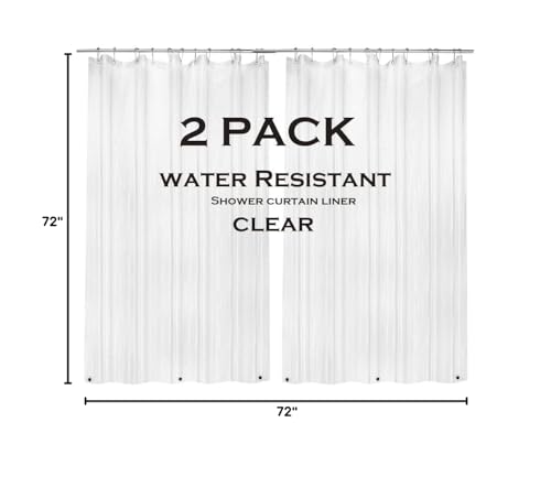 ZEMAHOME 2 Pack PEVA Plastic Shower Curtain Liner Premium Light Weight 72" x 72" Clear Bathroom Shower Showroom Curtain Liner with Rustproof Metal Gromments and Weighted Magnet