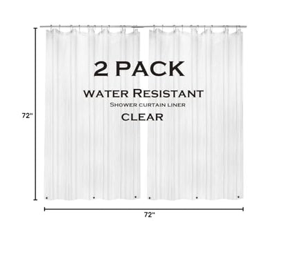 ZEMAHOME 2 Pack PEVA Plastic Shower Curtain Liner Premium Light Weight 72" x 72" Clear Bathroom Shower Showroom Curtain Liner with Rustproof Metal Gromments and Weighted Magnet