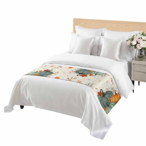 Cal King Bed Runner 102x20 Inches Beige Fall Decor Satin Slipcover for Bedroom & Hotel