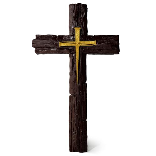 Rustic Christian Wall Cross - Resin Decor with Woodgrain Finish, 10.4 Inch
