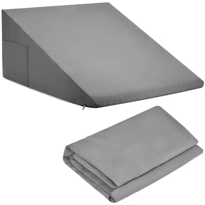Cooling Wedge Pillow Cover 24x24x12 Inch with Side Pockets - Breathable & Machine Washable