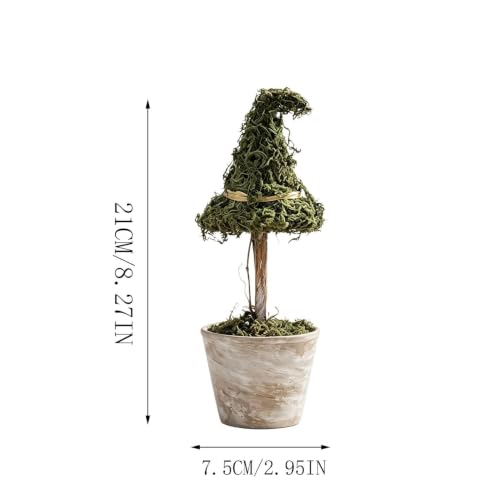 Halloween Witch Hat Moss Topiary Tree with Pot - Indoor Seasonal Decor