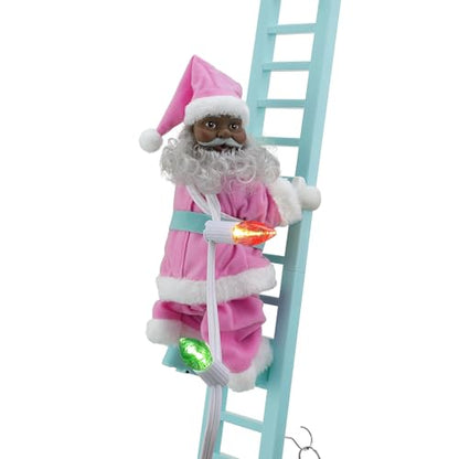 Pastel Black Santa Climbing Christmas Decor - 43 Inch Animated & Musical