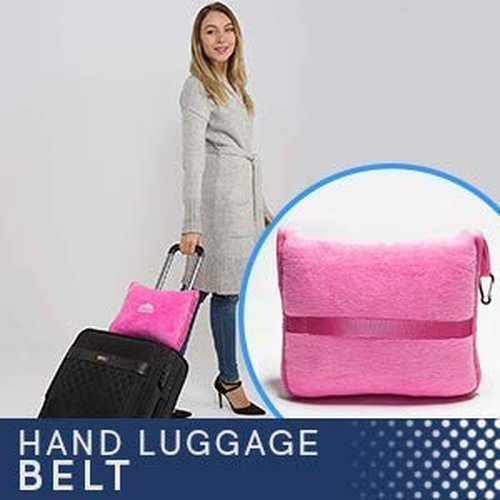 BlueHills Premium Soft Travel Blanket Pillow Airplane Blanket Packed in Soft Bag Pillowcase with Hand Luggage Belt and Backpack Clip, Compact Pack Large 2 in 1 combo for Any Travel (Pink T004)