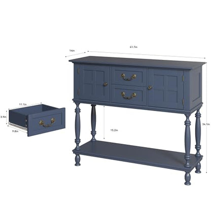 42 Inch Farmhouse Entryway Table with Drawers and Storage Cabinets