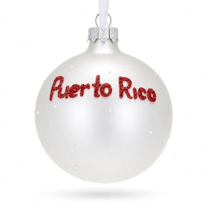 Puerto Rico Flag Glass Christmas Ornament 3.25 Inches Hand-Painted Decor