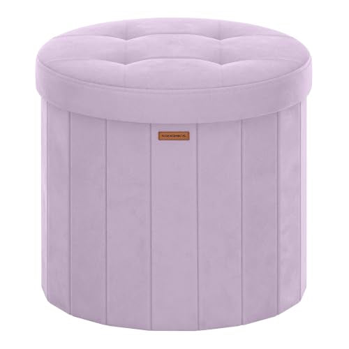 Purple Velvet Storage Ottoman Round Vanity Stool 18.5 inch