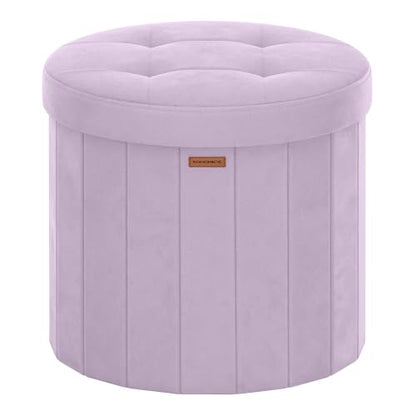 Purple Velvet Storage Ottoman Round Vanity Stool 18.5 inch