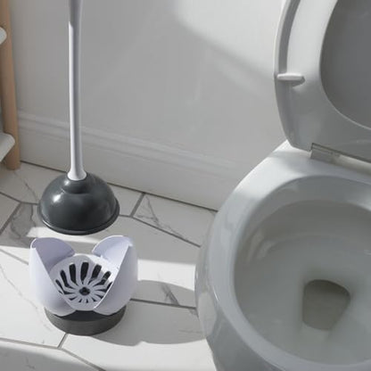 Clorox Toilet Plunger with Hideaway Holder Caddy Heavy-Duty Compact Design with Non-Skid Rubber Base for Bathroom Convenient Storage Toilet Unclogger, 6.5x19.5-Inch, White
