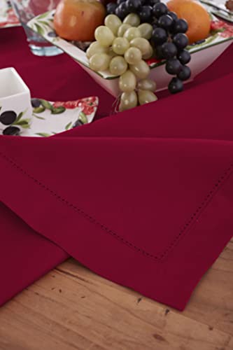 Cotton Linen Tablecloth Red 58 x 132 Inches Hemstitch Handcrafted