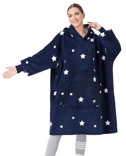 CozyLeep Sherpa Oversized Hooded Wearable Blanket Hoodie for Women Men - Star