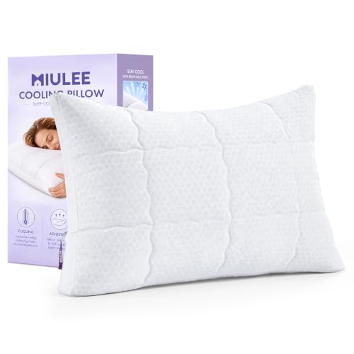 MIULEE Cooling Adjustable Bed Pillow - Standard Size Down Alternative Pillow, Travel & Sleep Support