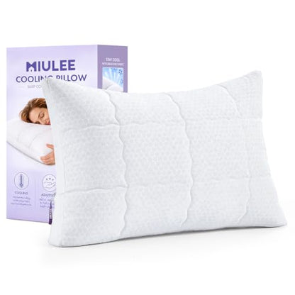 MIULEE Cooling Adjustable Bed Pillow - Standard Size Down Alternative Pillow, Travel & Sleep Support
