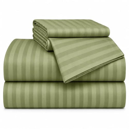 Moss Stripe 600-Thread Count Egyptian Cotton Bed Sheets Twin Set 12-14 Inch Deep Pockets